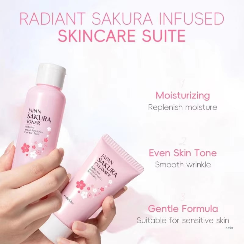 8 Pcs Skincare Set Flower Skincare Set with Cleanser Toner Serums Eye Cream Essences Cream Hair Clip Women Present Set